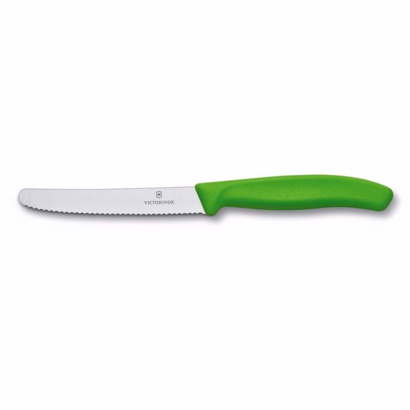 Dao bếp Victorinox Tomato and sausage knives màu xanh lá (wavy edge, 11cm) 6.7836.L114