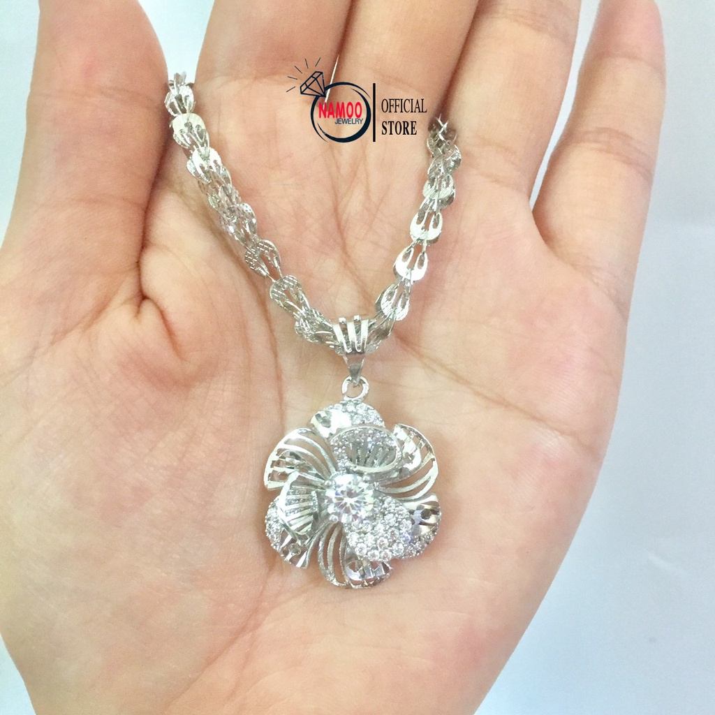 Dây Chuyền Bạc Nữ V659, Dây Chuyền Hoa Mai Mạ Bạc Đính Đá, Mặt Dây Chuyền Bạc Hoa Mai Namoo Jewelry