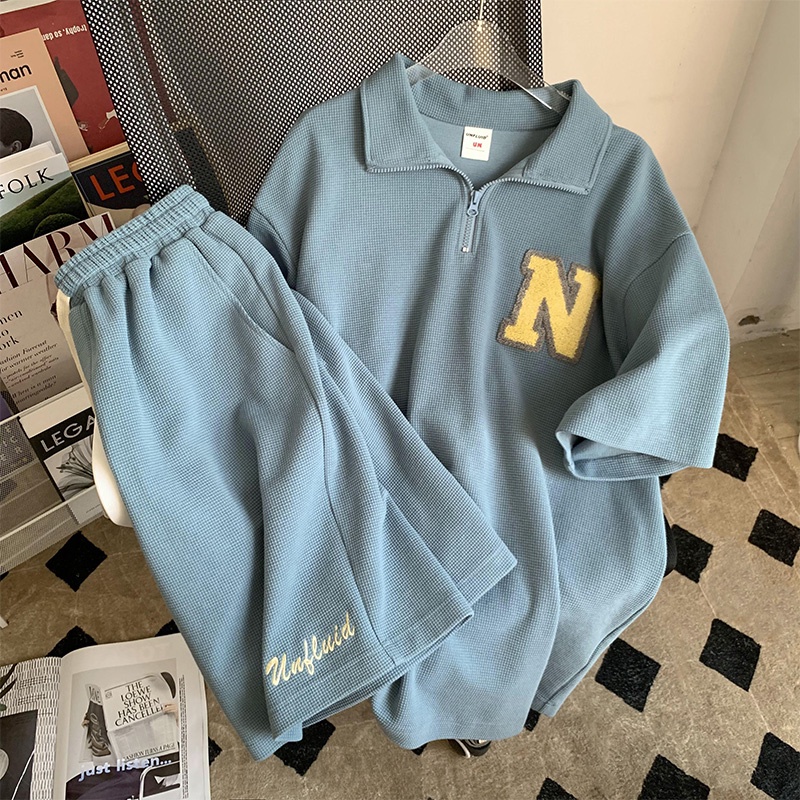 Bộ Đồ Thể Thao Áo Thun Tay Ngắn Phối Quần Short Dáng Rộng Thêu Họa Tiết Thời Trang Mùa Hè Cho Nữ