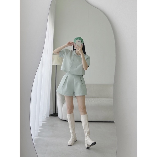 SET CROP CỔ SƠ MI PHỐI NÚT + SHORT 5M