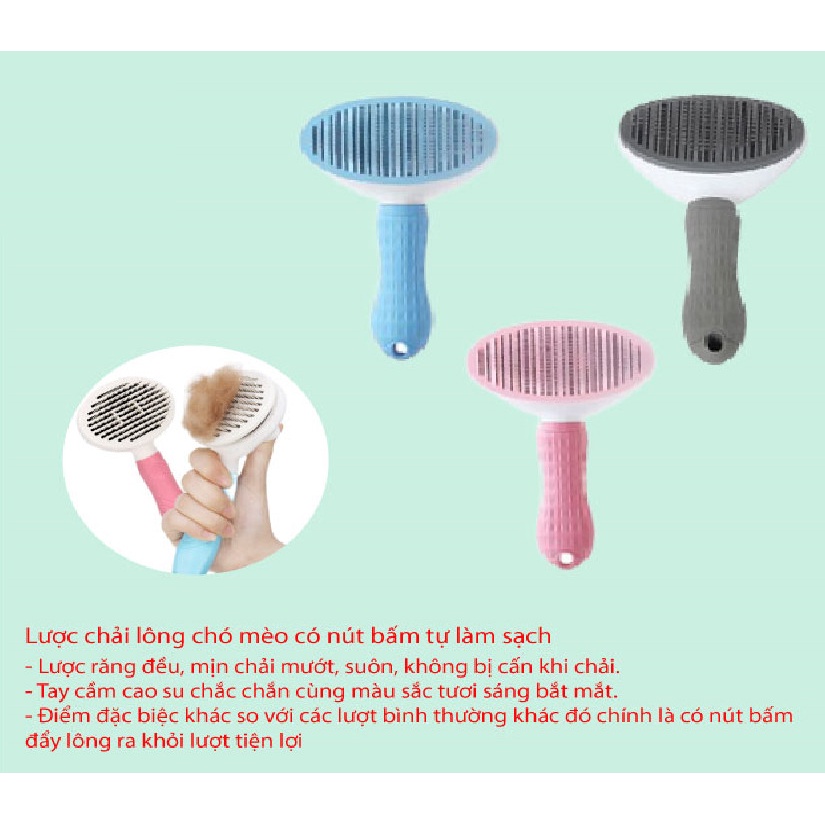 Lược Chải Lông Chó Mèo Có Nút Bấm hình chân mèo  - Lược chải lấy lông rụng dễ dàng