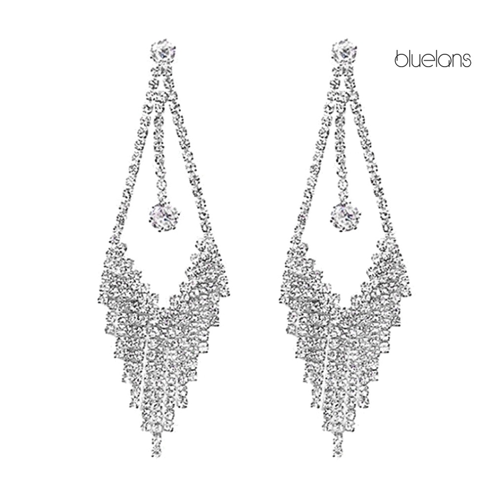 Hoa Tai Dáng Dài Đính Đá Phối Tua Rua Sang Trọng Cho Nữ