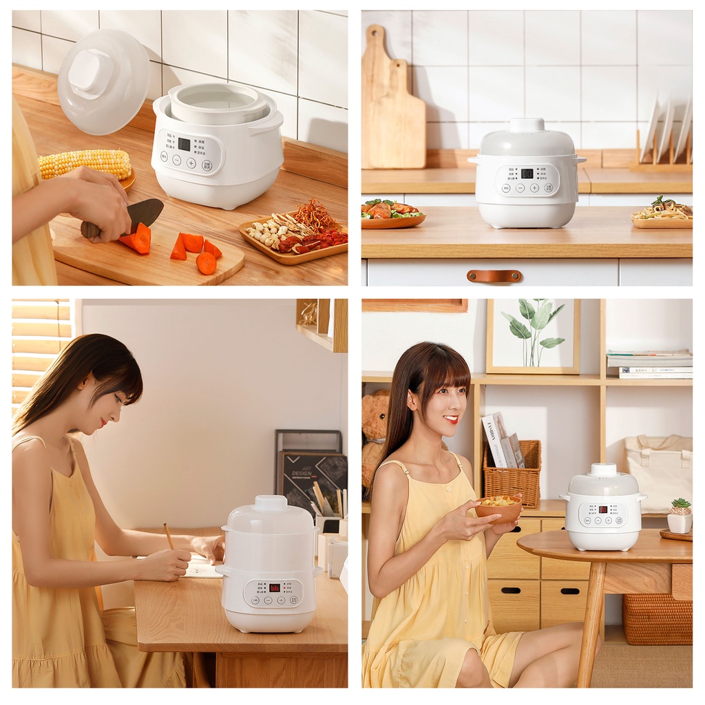 Nồi nấu cháo chậm Ceool 10A - dung tích 1 lít cho bé ăn dặm - Ninh hầm hấp cách thuỷ chưng yến đa năng