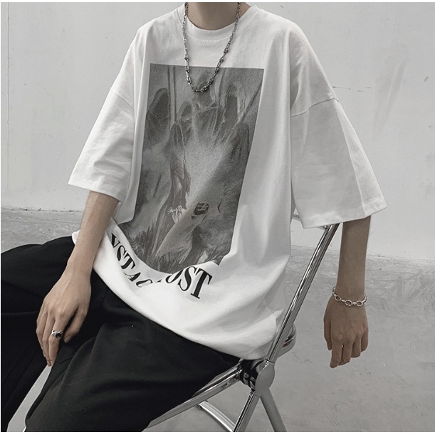 Áo Thun Trơn Tay Ngắn Dáng Rộng In Hình Thời Trang Nhật Bản Dành Cho Nam Giới