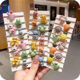 Set 10 Chun Buộc Tóc Gấu Thỏ Hoa Quả Hoạt Hình Ngộ Nghĩnh Cho Bé Gái