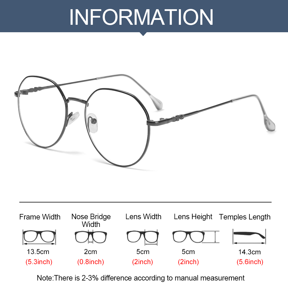 DIACHA Unisex Flat Mirror Eyewear High-definition Anti-UV Myopia Glasses Reduces Eye Strain Metal Round Frame Ultralight Blue Rays Radiation Eyeglasses/Multicolor