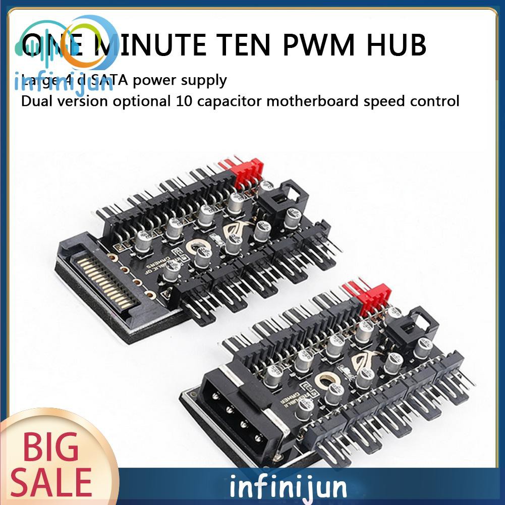 Bộ HUB Kết Nối Điều Khiển Tốc Độ Quạt Tản Nhiệt PWM 4 Chân Chia 1 Thành 10 Cổng 4D Lớn/SATA