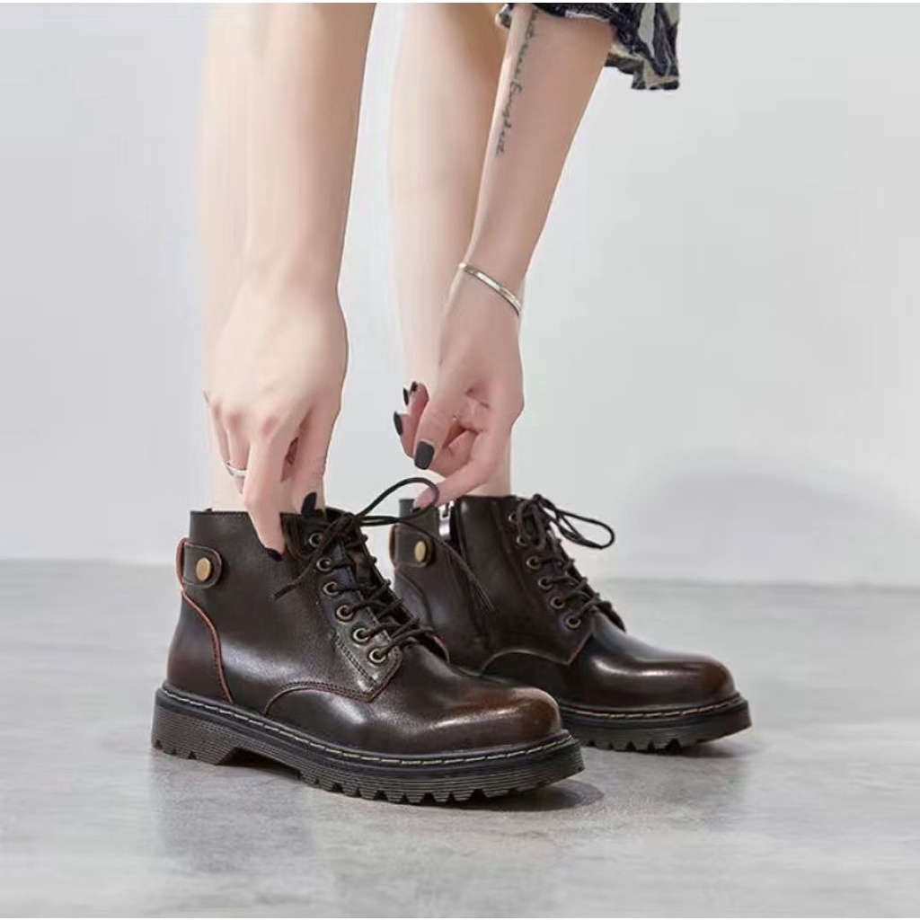 Giày Oxford Nữ Bốt Nữ Đế Cao 3 Phân Đế Thấp Kéo Khoá Phong Cách Nhật Bản