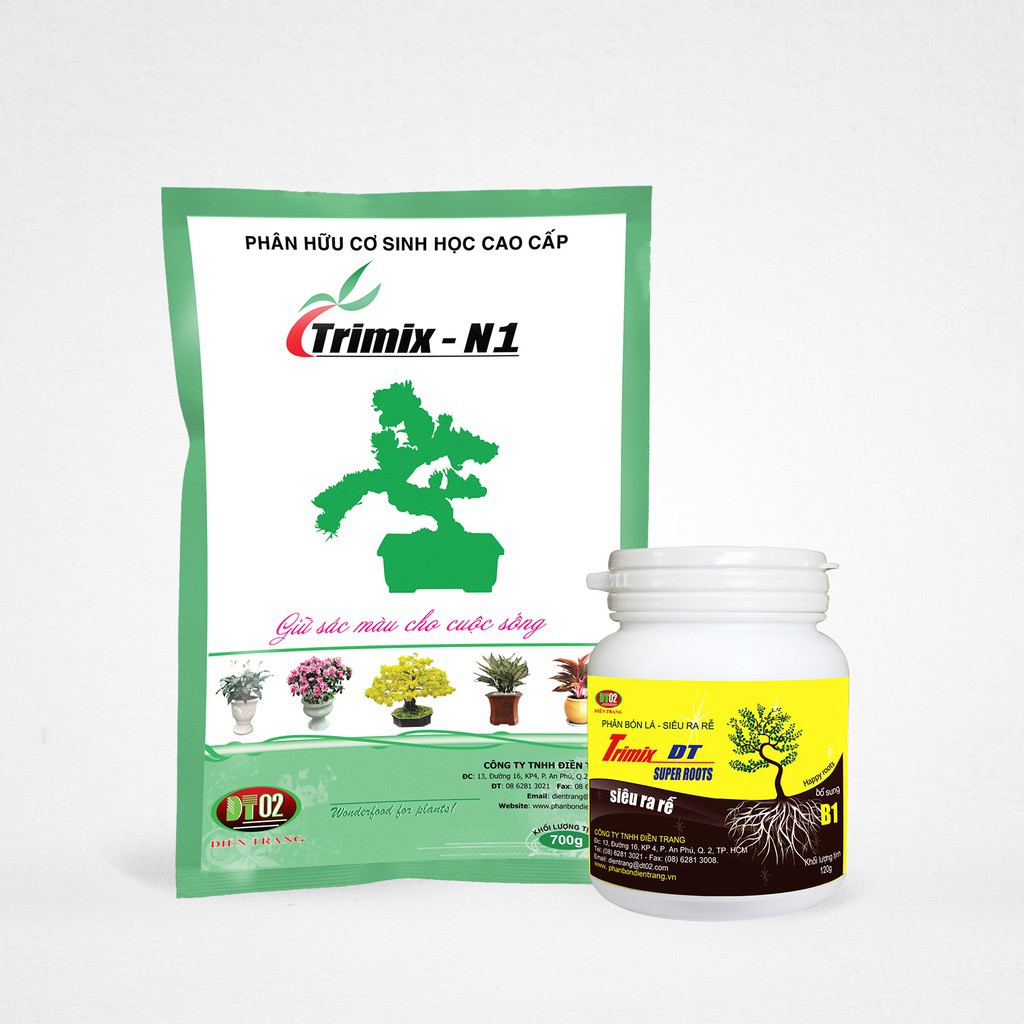 Combo phân hữu cơ, phân viên TRIMIX-N1 700g &amp; phân TRIMIX DT kích thích rễ 120g dành cho cây kiểng