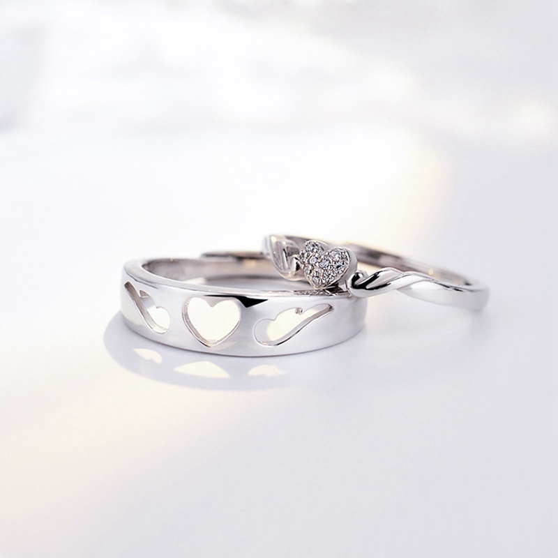 Set 2 Nhẫn Đính Hôn Zircon Hình Trái Tim Thời Trang Cho Cặp Đôi