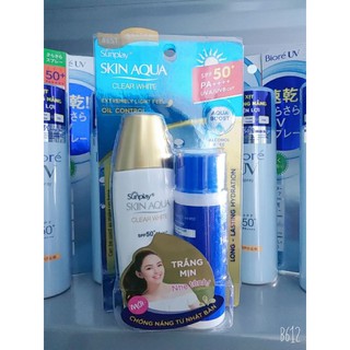 Sữa chống nắng dưỡng trắng Sunplay Skin Aqua Clear White SPF 50, PA++++ 25g tặng SRM Hala Dabo chính hãng