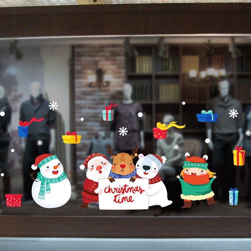 Decal dán tường Noel - cả nhà Noel chào lễ mẫu mới