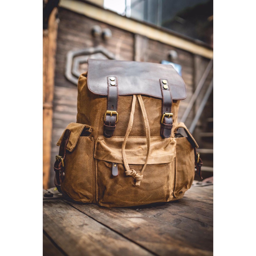 Balo canvas HUTALEATHER vải bố bền đẹp mix da bò thời trang cao cấp HB3