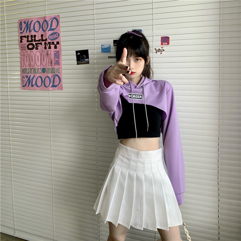 Áo hoodie lửng tay dài phong cách Hàn Quốc thời trang cho nữ | BigBuy360 - bigbuy360.vn