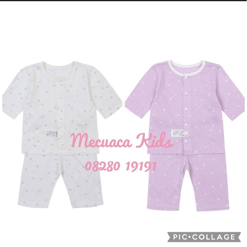 Bộ lửng tay lỡ cotton giấy Agabang hai màu trắng, tím xuất Hàn dư xịn cho bé trai bé gái