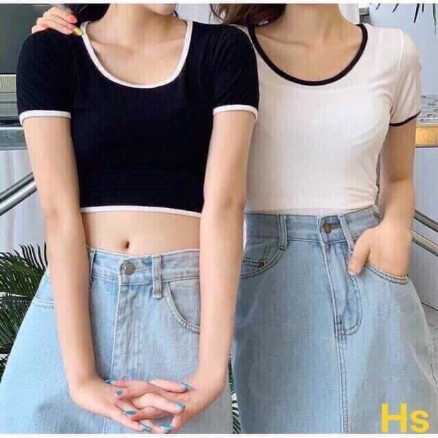 Áo croptop tay ngắn viền cổ cotton cao cấp, áo thun nữ cổ viền dấng ôm [ THỜI TRANG HOTTREND 365]