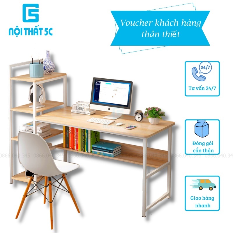 Bàn làm việc, bàn học kèm giá sách, thiết kế hiện đại tiện dụng, lắp ráp dễ dàng mẫu mới nhất