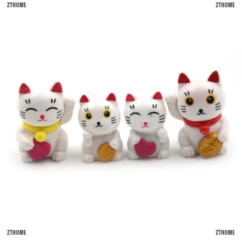 ZTHOME Set 4 tượng mèo may mắn dùng để trang trí tiểu cảnh