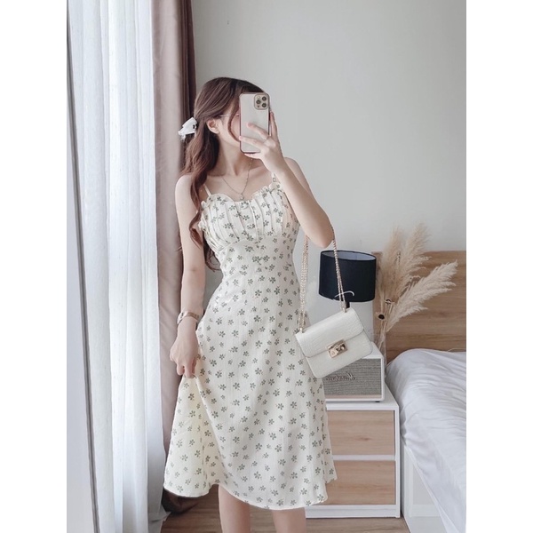 SET ĐẦM HOA 2 DÂY XẾP NGỰC BÈO + ÁO KHOÁC GÂN