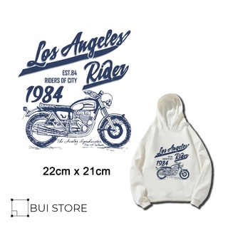 Miếng ủi truyền nhiệt offset dán quần áo hình Los Angeles Rider 1984