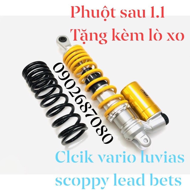 PhuộC sau ohlins BÌNH DẦU DƯỚI click vario Scoopy  vision  luvias 1.1 tặng kèm lò xo đen _Dochoixemaynhapkhau