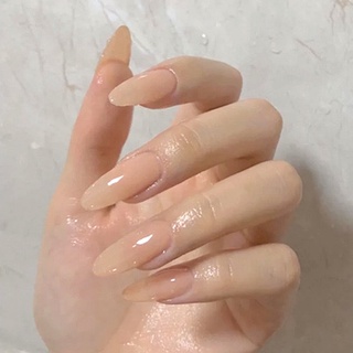 [Hàng mới về] 24 Móng tay giả dạng thạch đầu tròn tông màu da có thể tháo rời