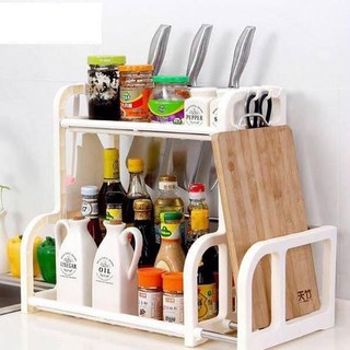 Kệ 2 tầng để đồ nhà bếp có khe cắm dao và khay dựng thớt