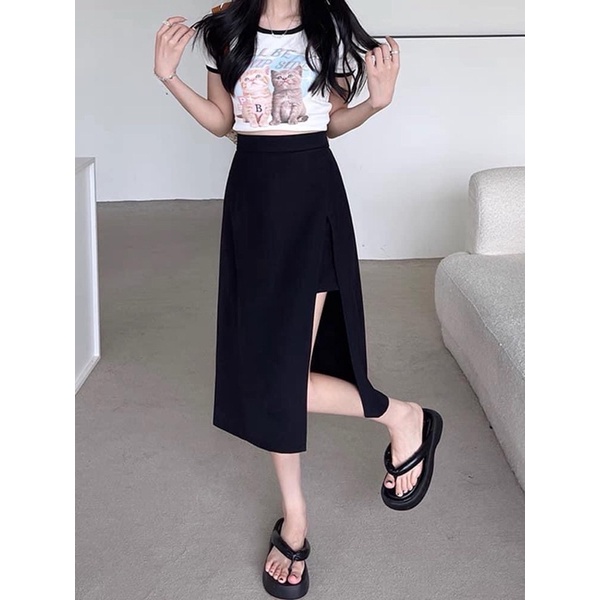 Chân váy dài xẻ tà có quần trong Bigsize 60-90 ký, thời trang nữ dành cho khách ngoại cỡ