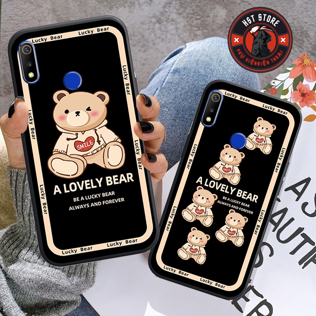 Ốp lưng Realme 3 / Realme 3 Pro - in hình gấu bear và hình caro trái tim siêu đẹp , đáng yêu , chất lượng
