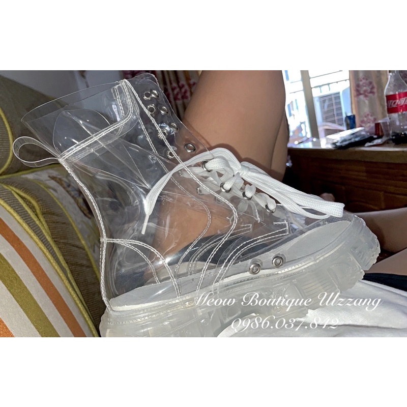 Giày boot cổ cao trong suốt đế 5p chống trơn trượt tặng kèm tất cổ cao màu ngẫu nhiên ulzzang kèm ảnh thật