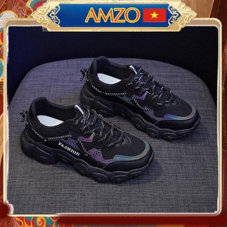 Giày thể thao nữ, Sneaker nữ phản quang độn đế cao 5cm mềm, cá tính, năng động màu đen trơn