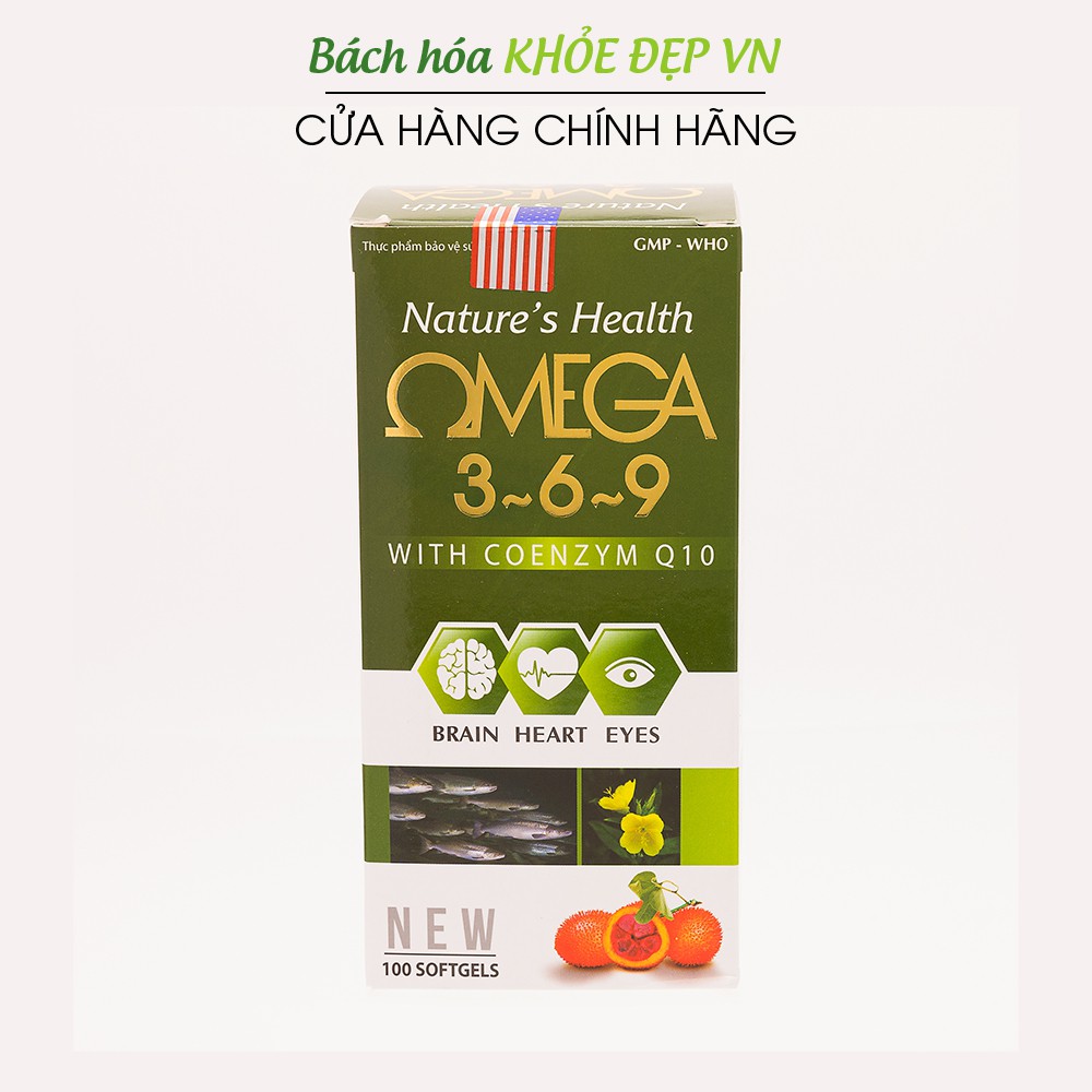 Viên uống dầu cá Omega 369, Dầu gấc, hoa anh thảo - Hộp xanh lục 100 viên