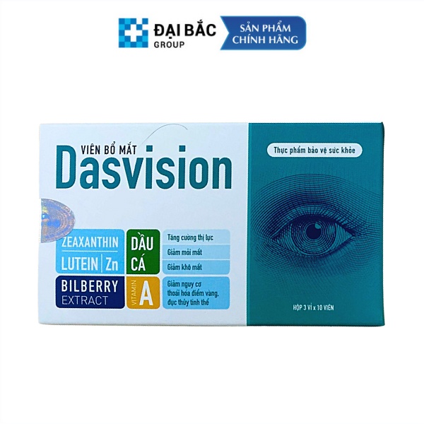 Viên uống bổ mắt Dasvision tăng cường thị lực, giảm mỏi mắt, khô mắt - hộp 30 viên
