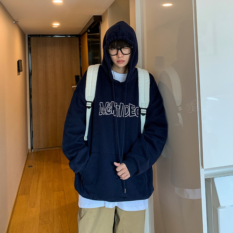 Áo Hoodie lót nhung giữ ấm in chữ đơn giản thời trang cho nam Size M-5XL