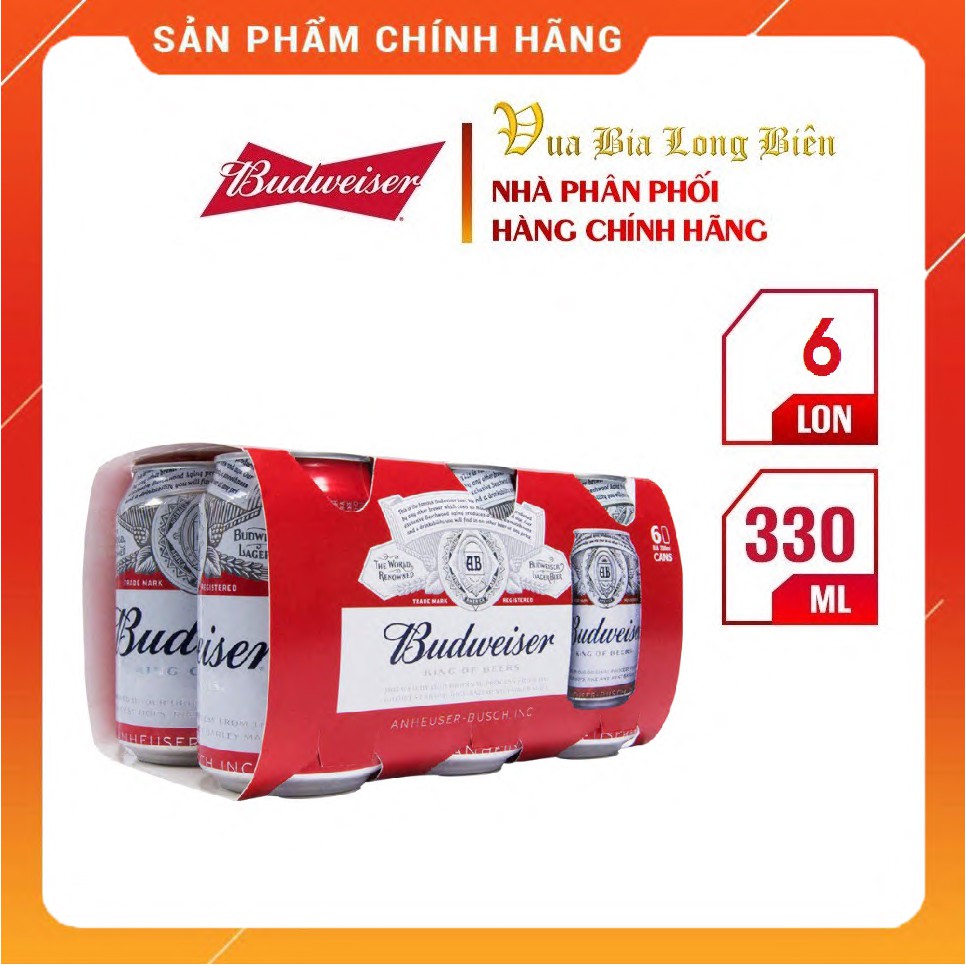 [LỐC 6] Bia lon Budweiser 330ml