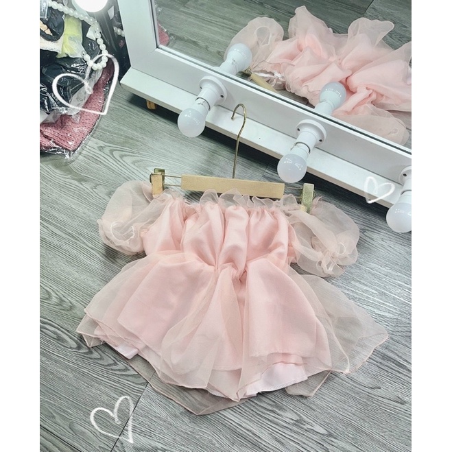 Áo voan trễ vai tay phồng 2 lớp xinh xắn dễ thương như công chúa