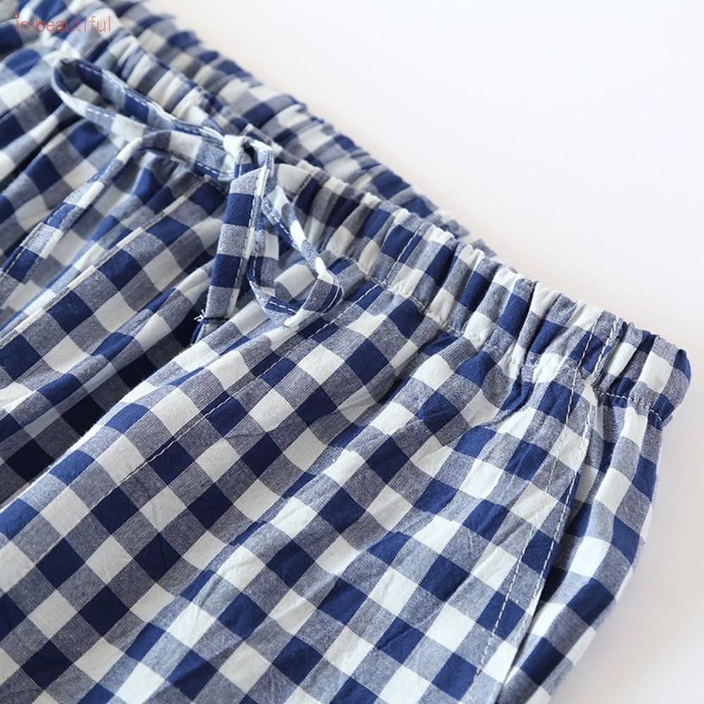 Pants Men Plaid Short Pants Stretch Summer Bottoms Cotton Elastic Waist