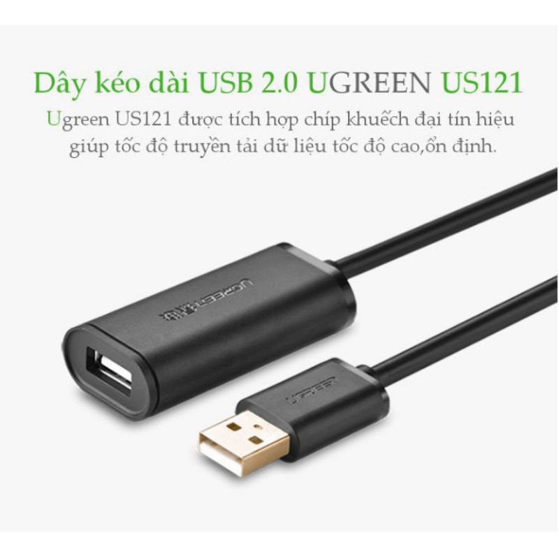 Dây nối dài USB 2.0 Active có Chíp khuếch đại dài 10m Ugreen 10321 US121 - Hàng Chính Hãng