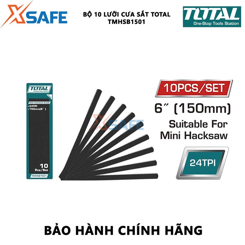 Bộ 10 lưỡi cưa sắt TOTAL TMHSB1501 | lưỡi khung cưa sắt kích thước 152mm, có 24 răng cưa, 10 cái / bộ chất liệu 65Mn
