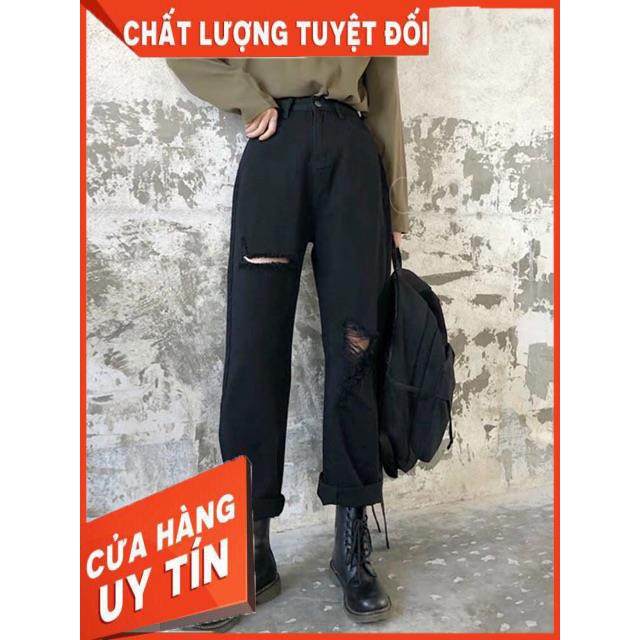 QUẦN JEANS BAGGY XUÔNG ĐEN RÁCH- jeans dày đẹp | BigBuy360 - bigbuy360.vn