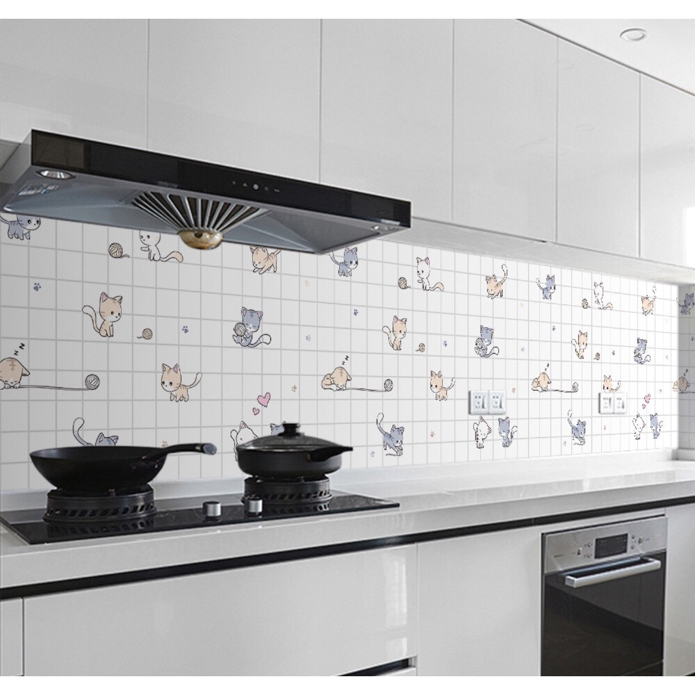 DECAL 1M dán bếp tráng nhôm cách nhiệt khổ 60CM mèo con