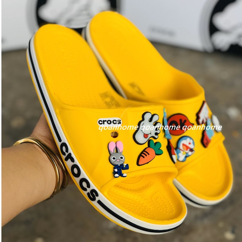 Dép lê cross baya nữ quai ngang màu vàng full box tặng 12 siticker cross gắn dép Cờ rốc