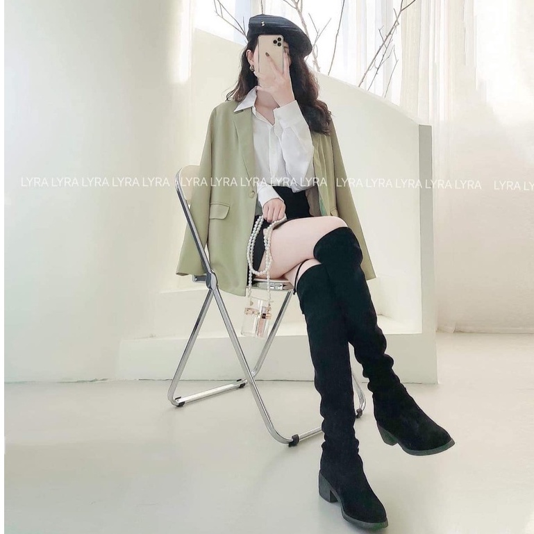 Áo blazer xanh bơ hai lớp túi hộp hiện đại ulzzang Hàn Quốc