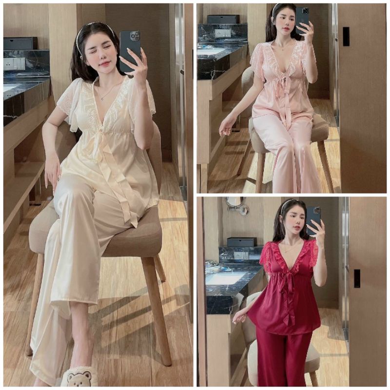 Đồ bộ nữ mặc nhà Đồ bộ nữ pyjama lụa Latin mềm mịn cao cấp