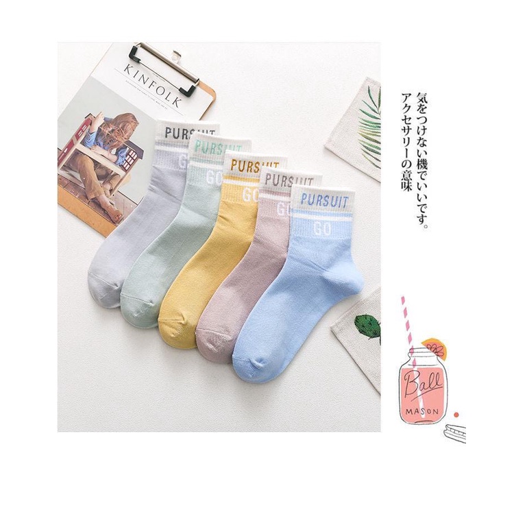 Set 5 đôi tất cổ cao Bivota vớ nữ họa tiết chữ PUSH GO cá tính T19