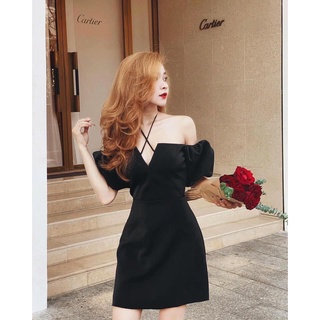 Đầm dạo phố chéo dây tay bồng dáng xòe nhẹ sang chãnh - Lily Dress