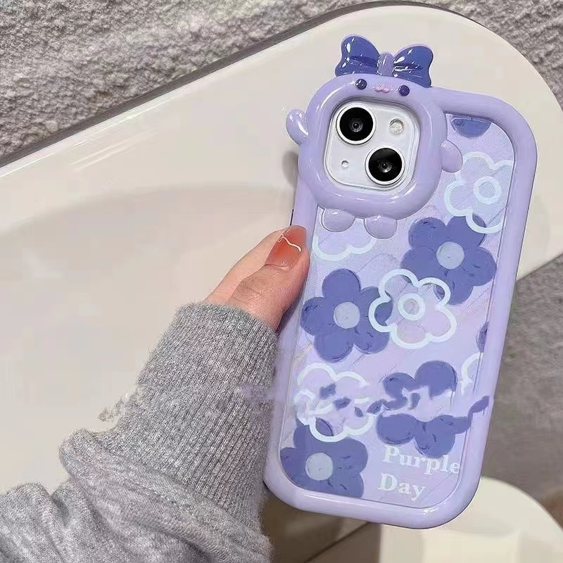 Ốp Điện Thoại TPU Bảo Vệ Bốn Góc Hình Hoa Tím Cho iPhone 13 13pro 13prm 11 7Plus 8Plus Xr XS 13 12 Pro Max