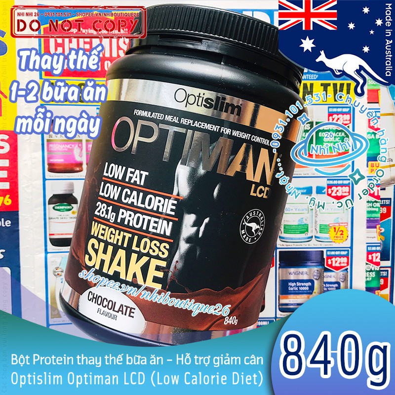 🥂CÓ BILL ÚC🥂 Bột protein thay thế bữa ăn Optislim Optiman LCD 840g 🥂 Chuẩn Chemist Warehouse - Úc 🥂