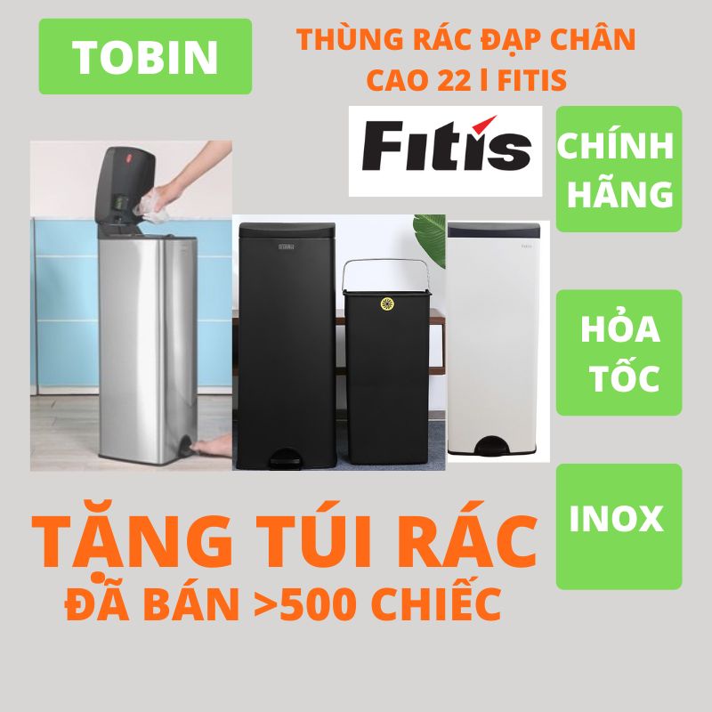 Thùng Rác INOX FITIS Cỡ Trung 22l đạp và nhấn chống bám vân tay sang trọng cho văn phòng nhà ở