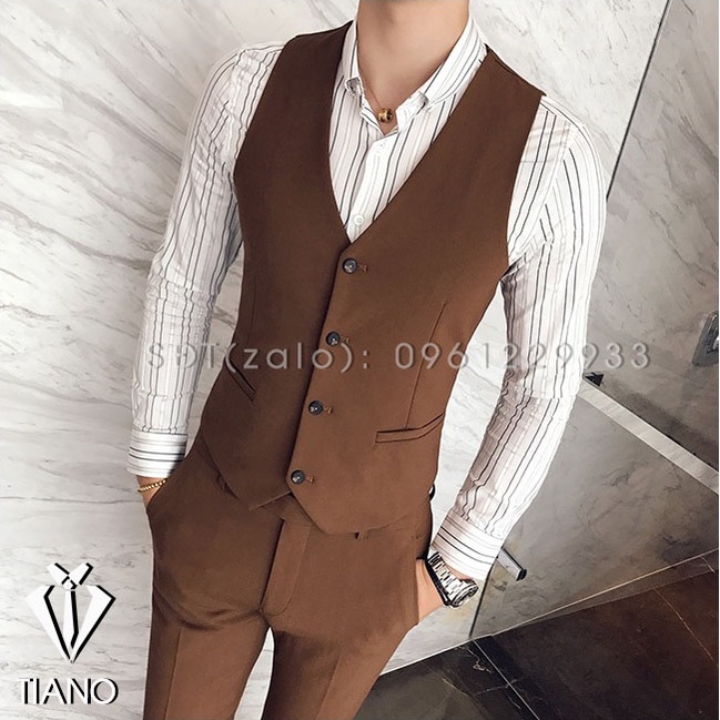 Bộ Vest nam form ôm body màu Vàng Bò 1 cúc chất vải dày mịn co giãn nhẹ, form ôm đẹp. Suit Nam Cao Cấp